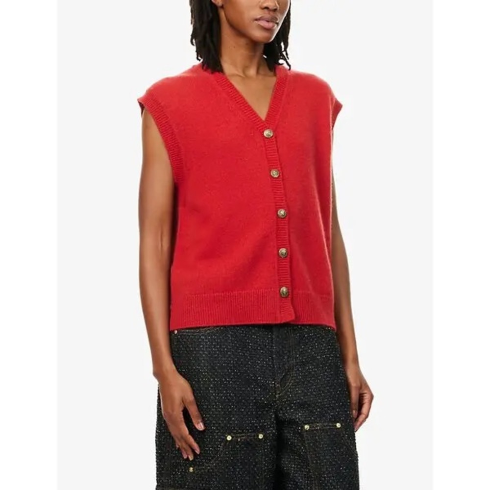 Reformation x Shrimps V-neck sleeveless cashmere blend knitted jumper Size Small